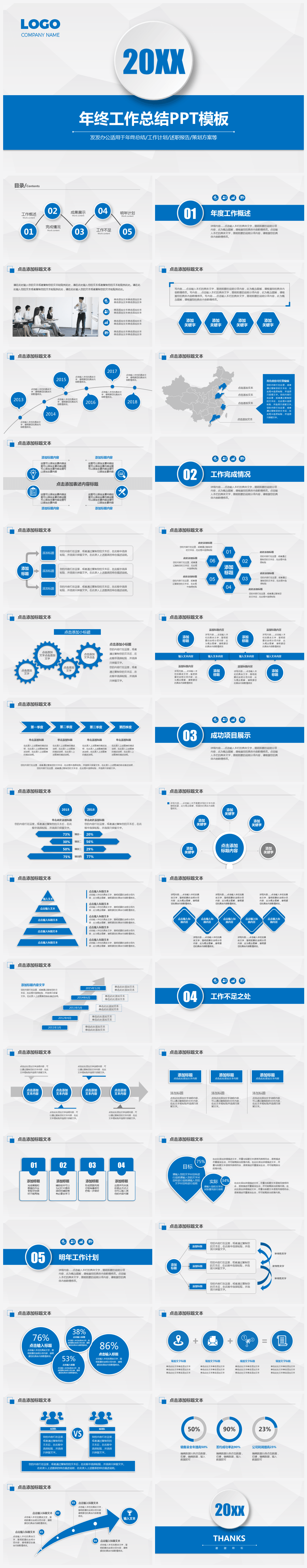 蓝色IOS风格年终工作总结汇报PPT模板