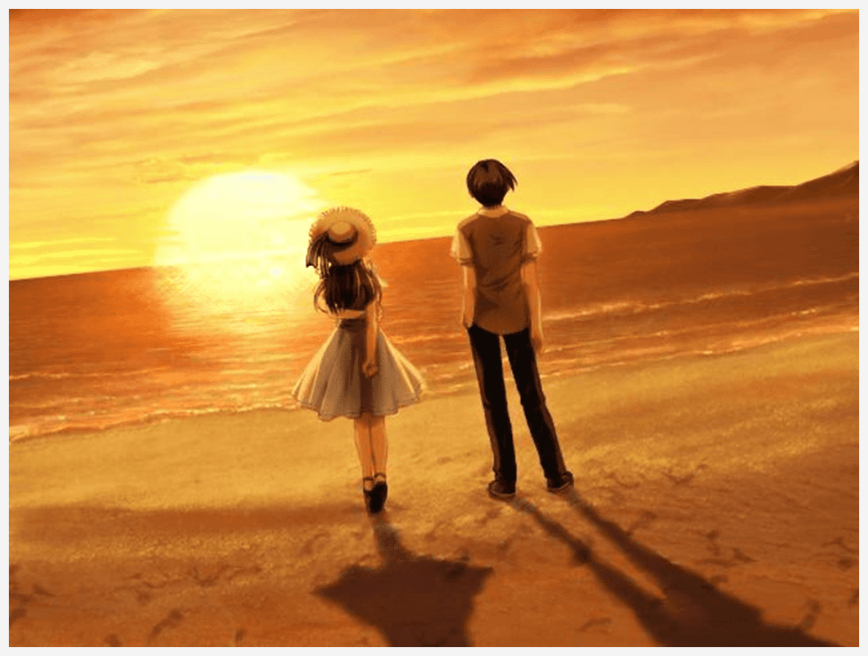 夕阳下海边的情侣ppt背景图免费下载