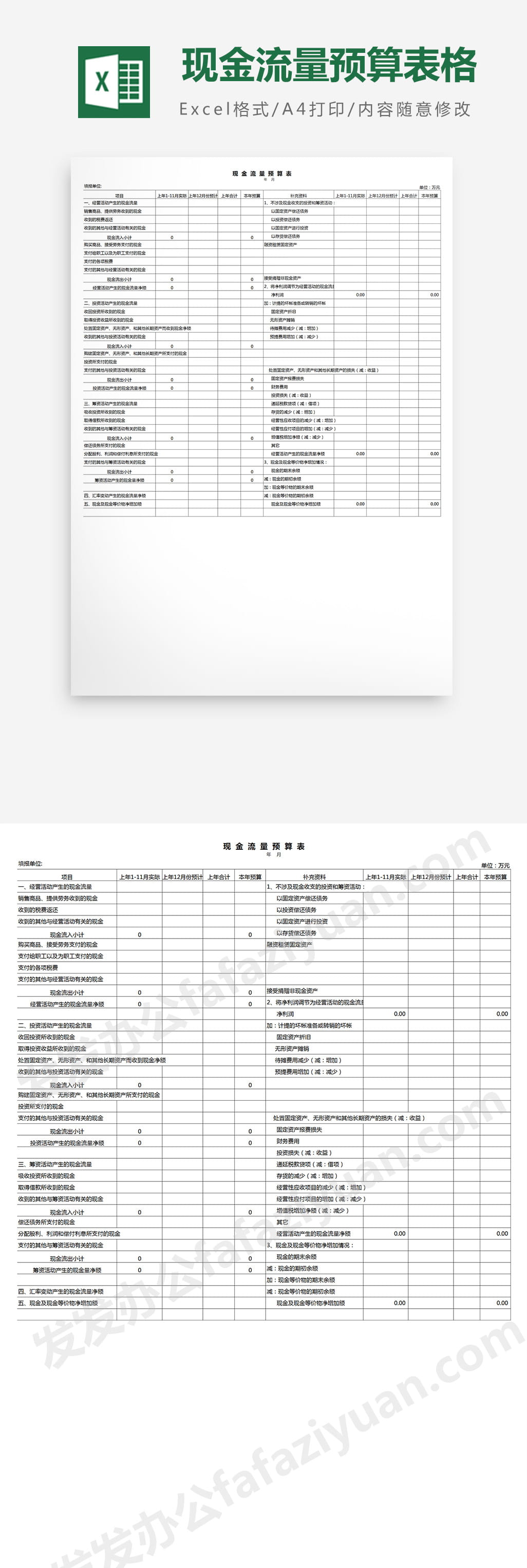 现金流量预算表格- 发发资源库